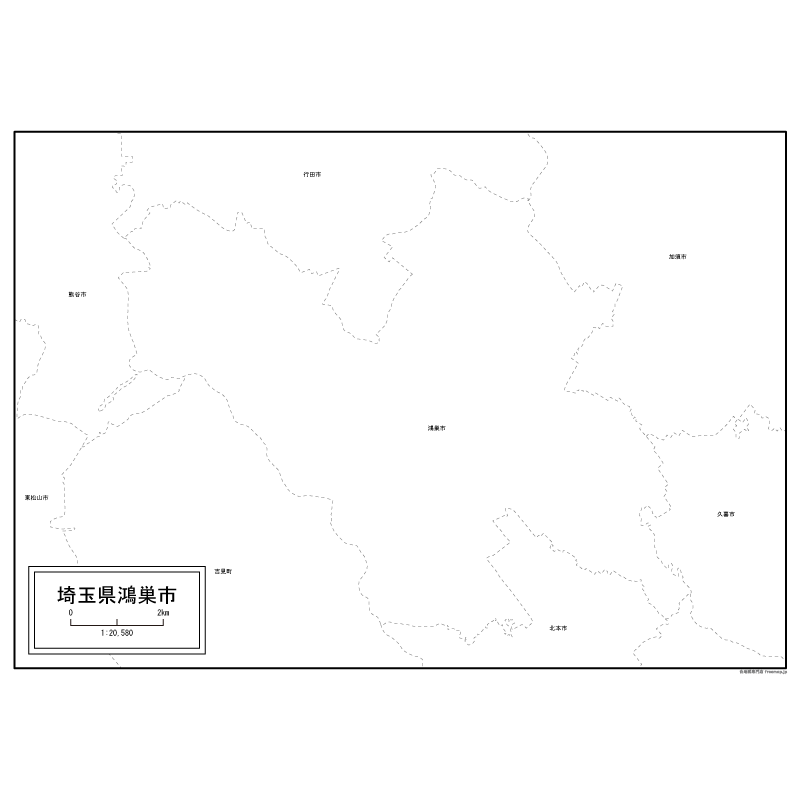 鴻巣市の白地図のサムネイル