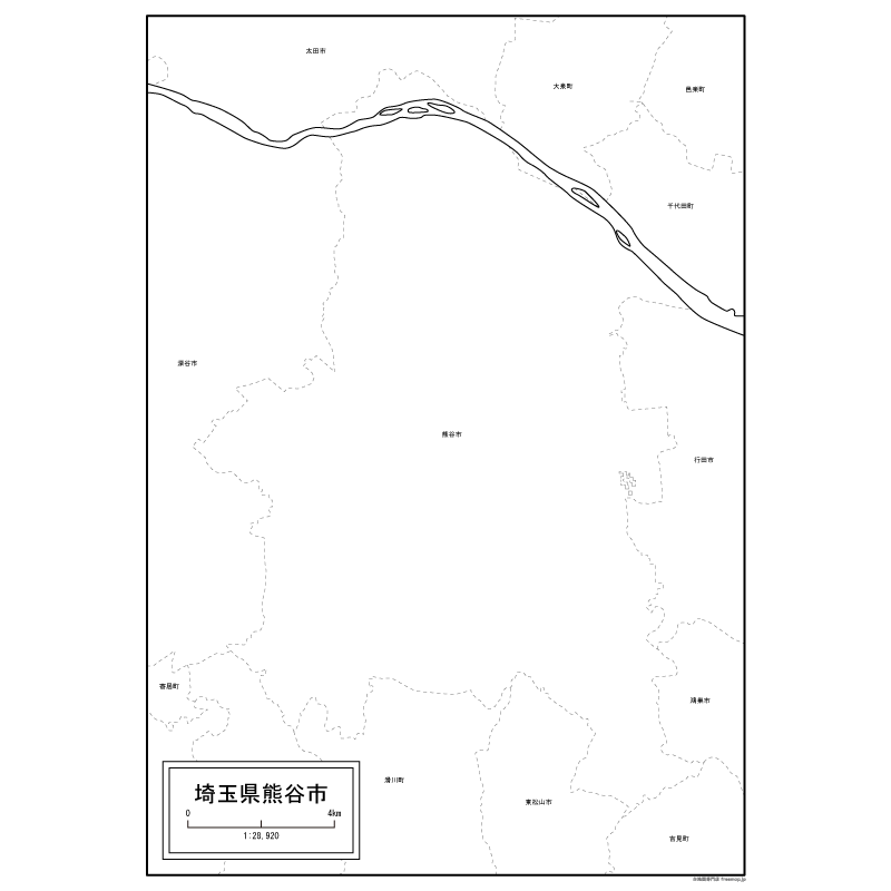 熊谷市の白地図のサムネイル