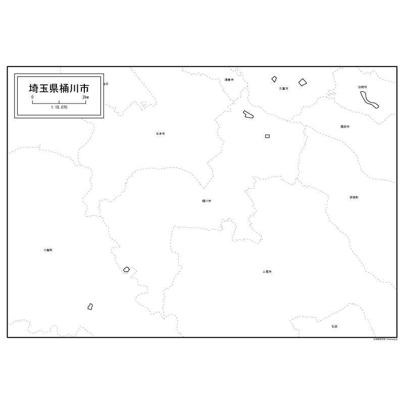 桶川市の白地図のサムネイル