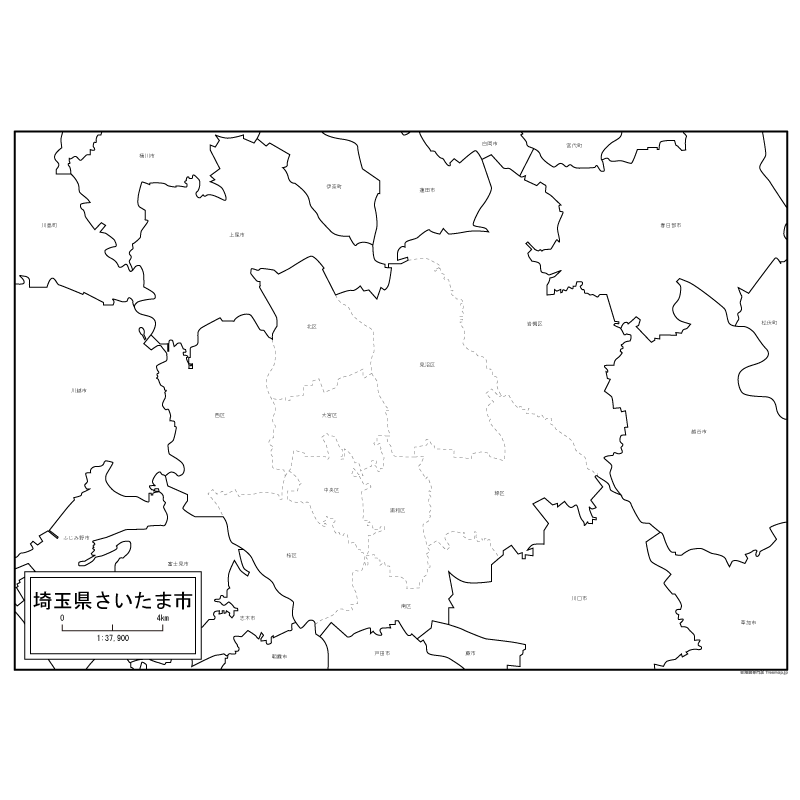 埼玉県さいたま市の白地図のサムネイル