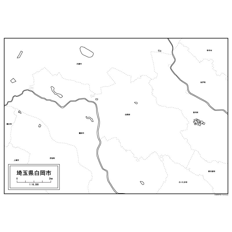 白岡市の白地図のサムネイル