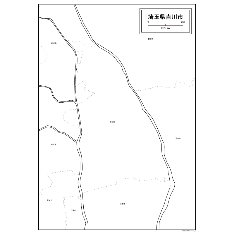 吉川市の白地図のサムネイル