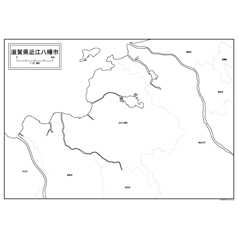 近江八幡市の白地図のサムネイル