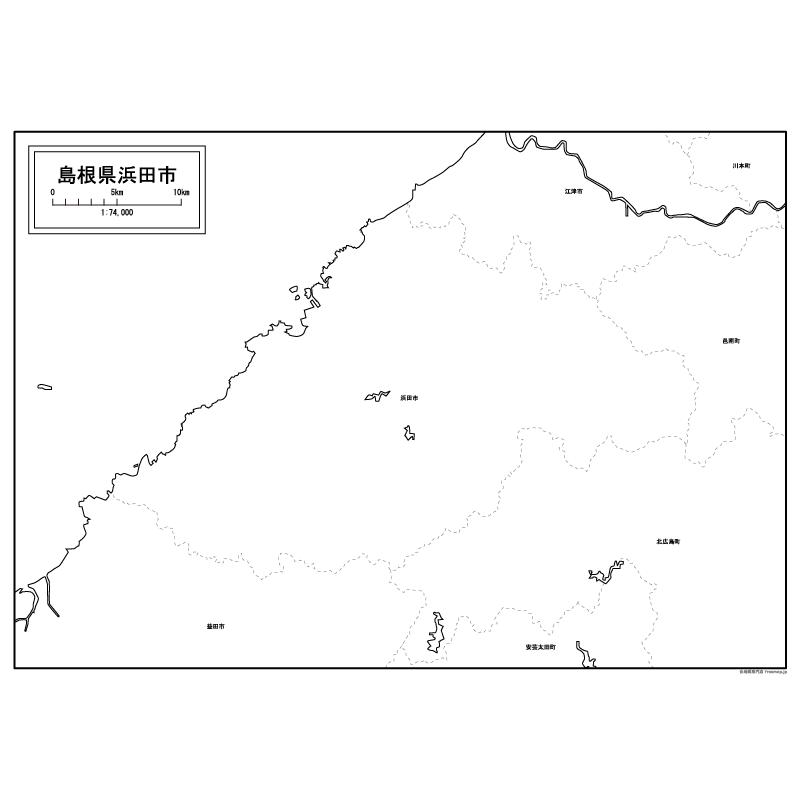 浜田市の白地図のサムネイル