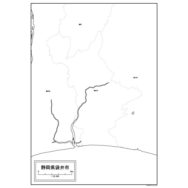 袋井市の白地図のサムネイル