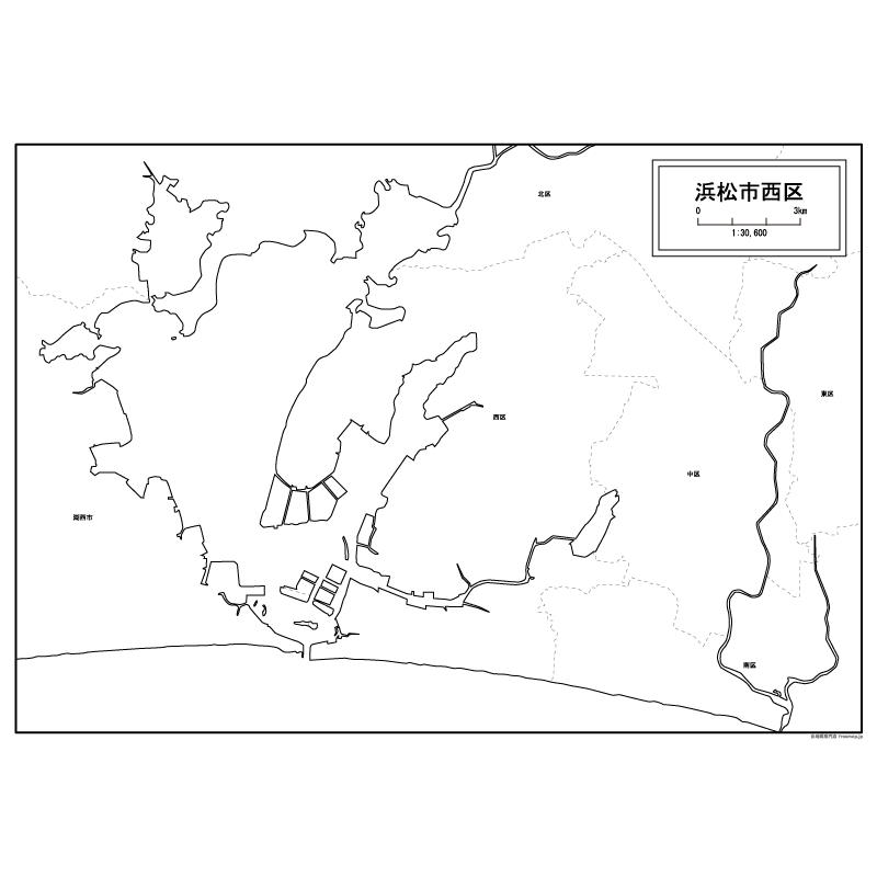 浜松市西区の白地図のサムネイル
