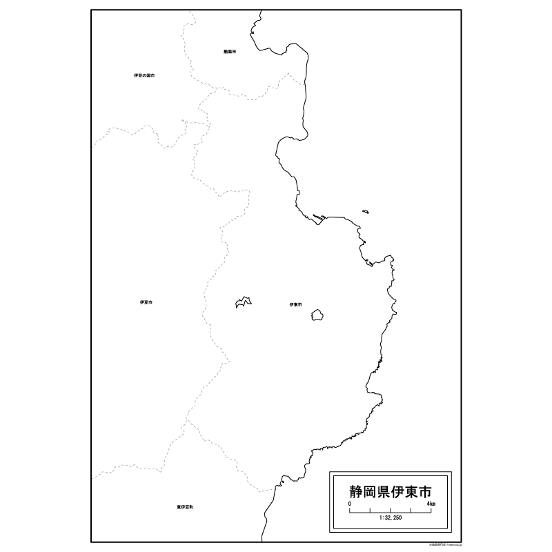 伊東市の白地図のサムネイル