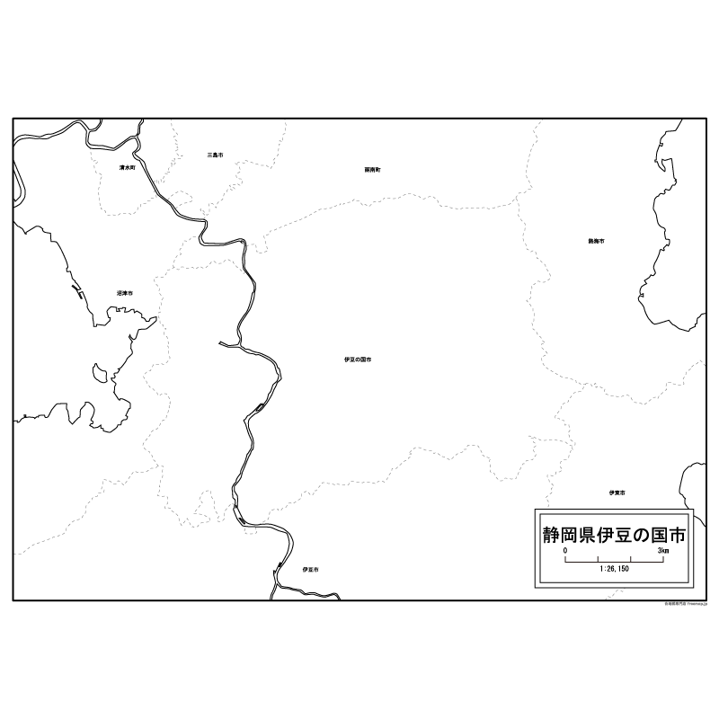 伊豆の国市の白地図のサムネイル