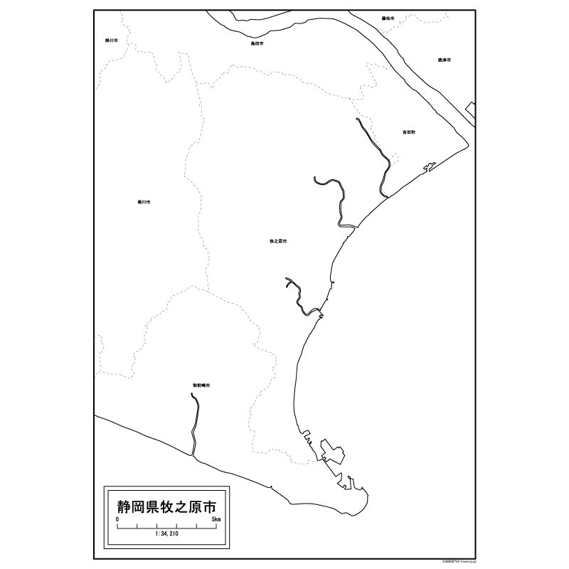牧之原市の白地図のサムネイル