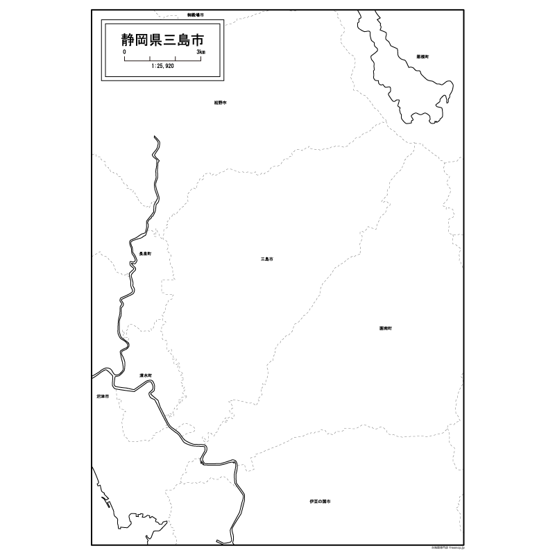 三島市の白地図のサムネイル