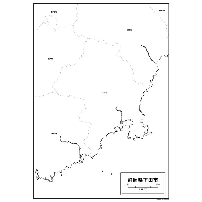 下田市の白地図のサムネイル