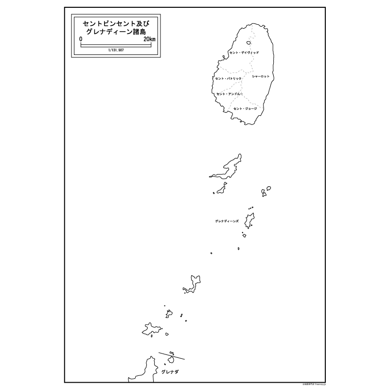セントビンセントおよびグレナディーン諸島の白地図のサムネイル