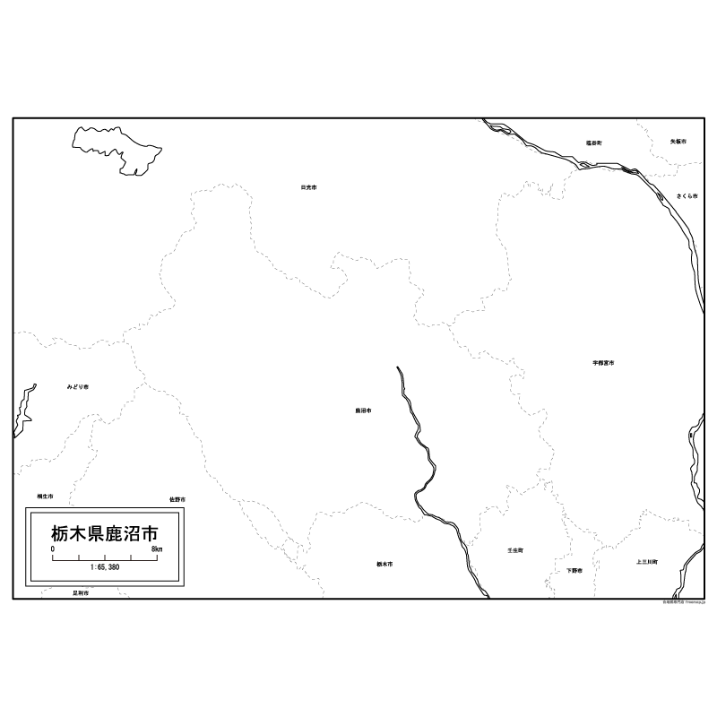 鹿沼市の白地図のサムネイル