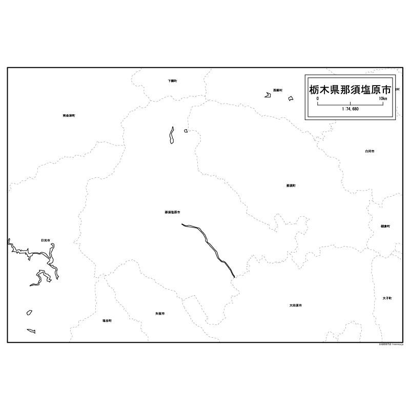 那須塩原市の白地図のサムネイル