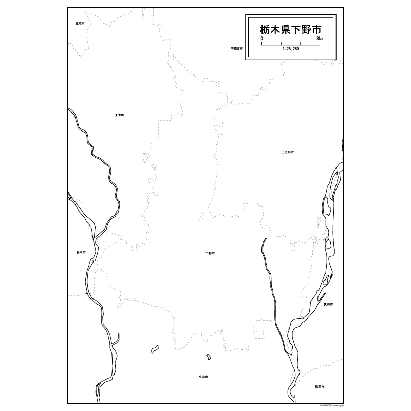 下野市の白地図のサムネイル