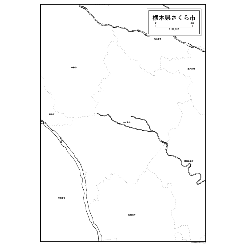 さくら市の白地図のサムネイル