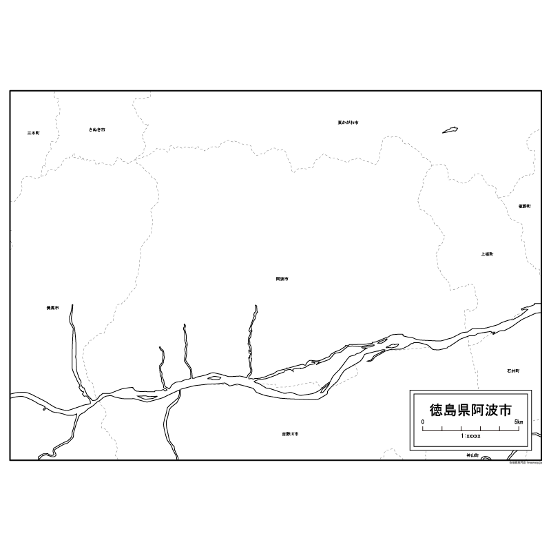 阿波市の白地図のサムネイル