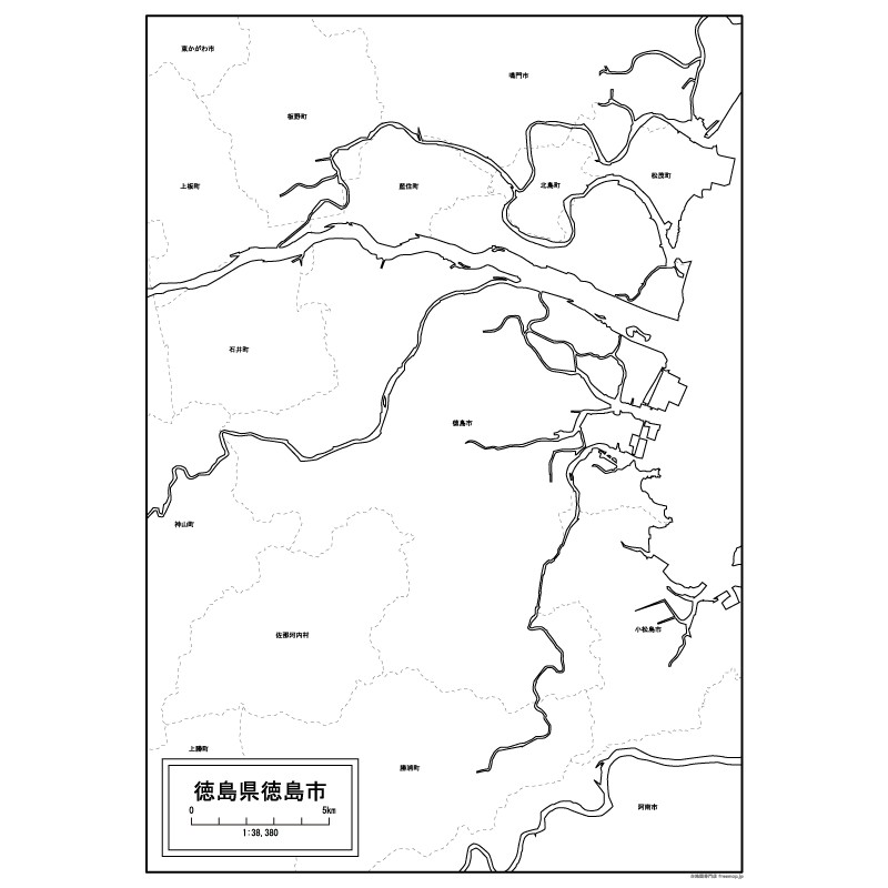 徳島市の白地図のサムネイル