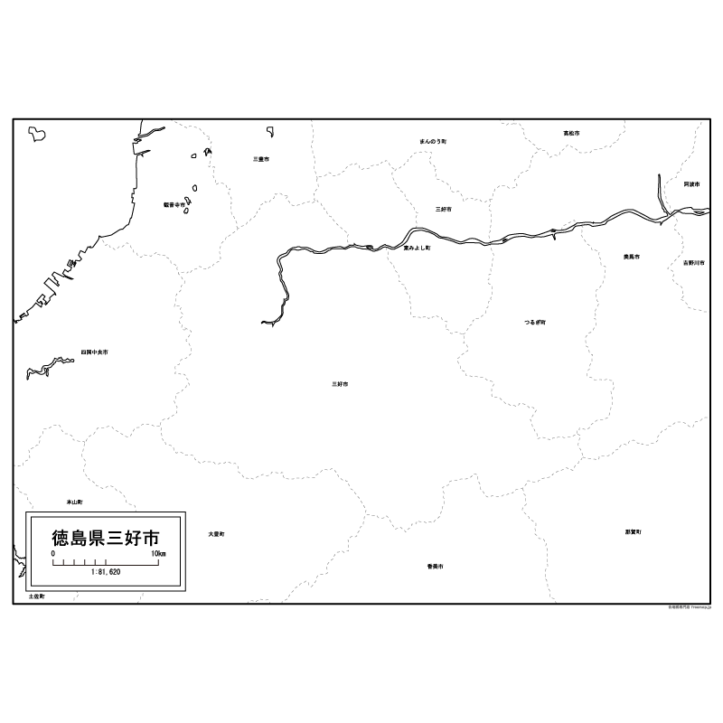 三好市の白地図のサムネイル