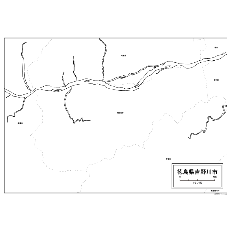 吉野川市の白地図のサムネイル