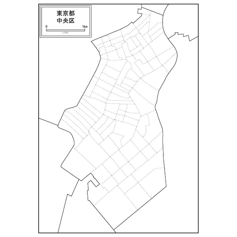 東京都中央区の白地図のサムネイル
