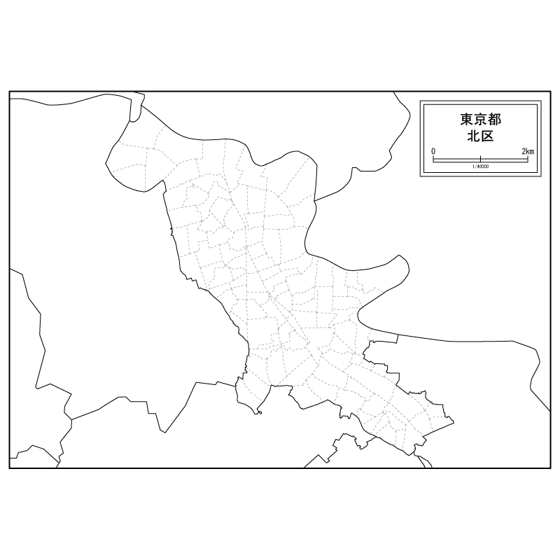 東京都北区の白地図のサムネイル