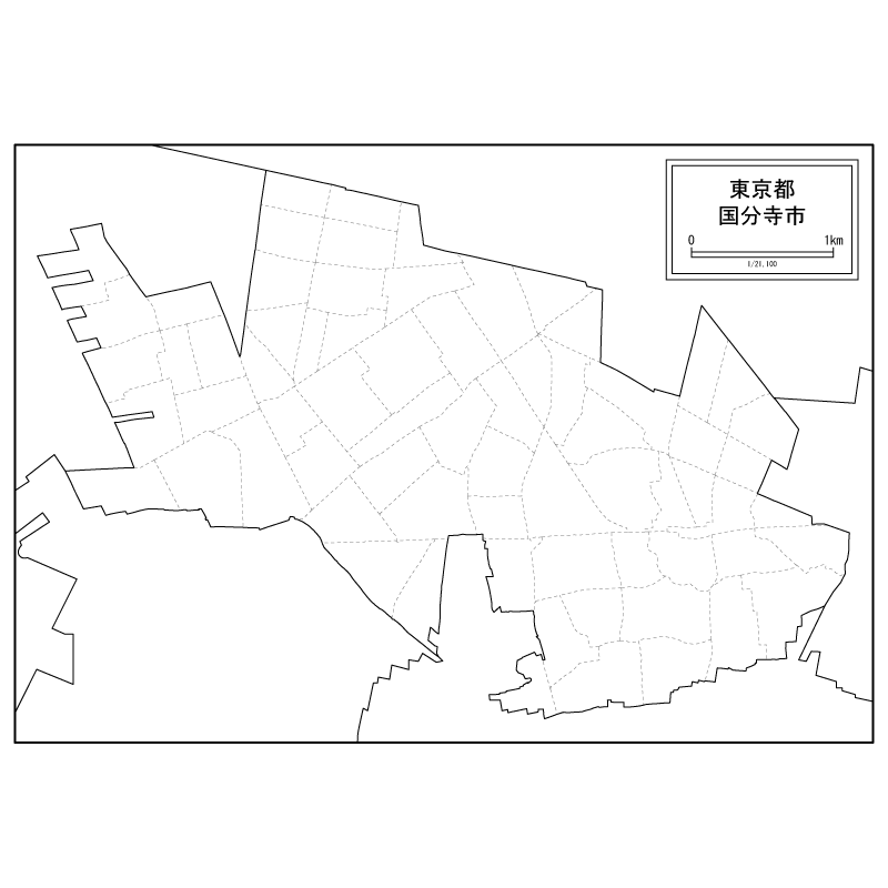 国分寺市の白地図のサムネイル