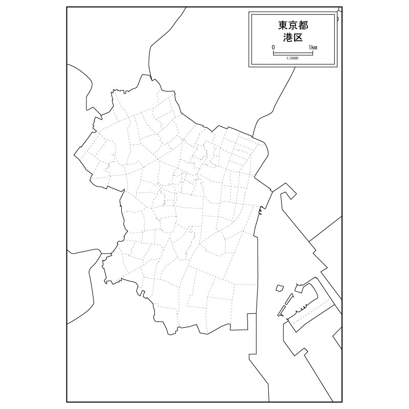 東京都港区の白地図のサムネイル