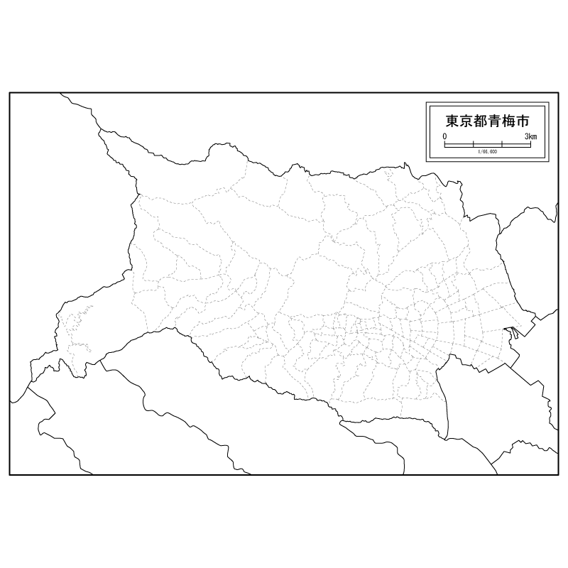 青梅市の白地図のサムネイル