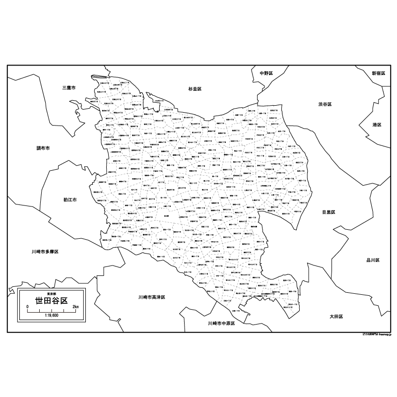 東京都世田谷区の白地図のサムネイル