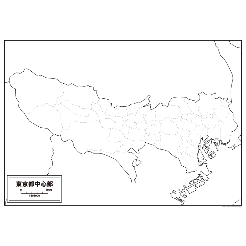 東京都中心部の白地図のサムネイル