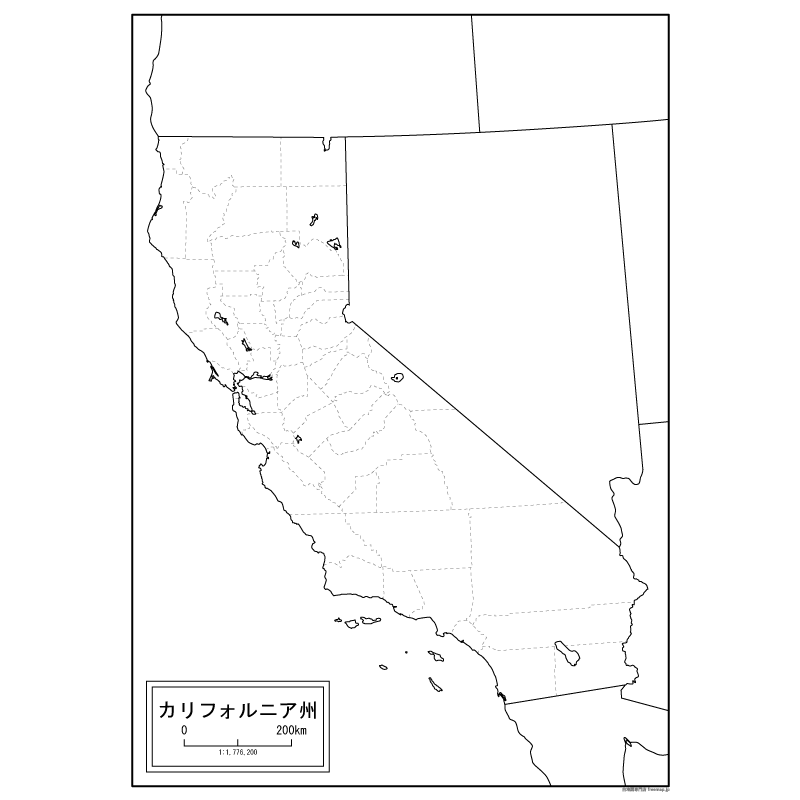 カリフォルニア州の地図 白地図専門店