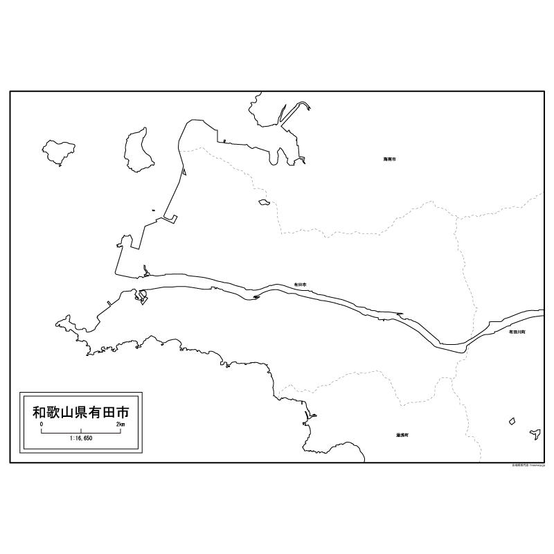 有田市の白地図のサムネイル