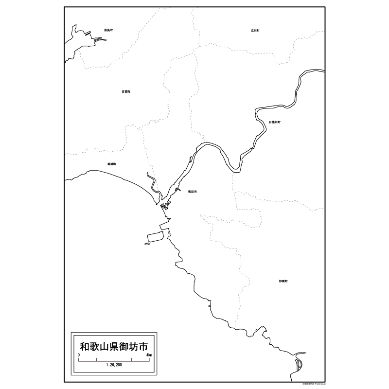 御坊市の白地図のサムネイル