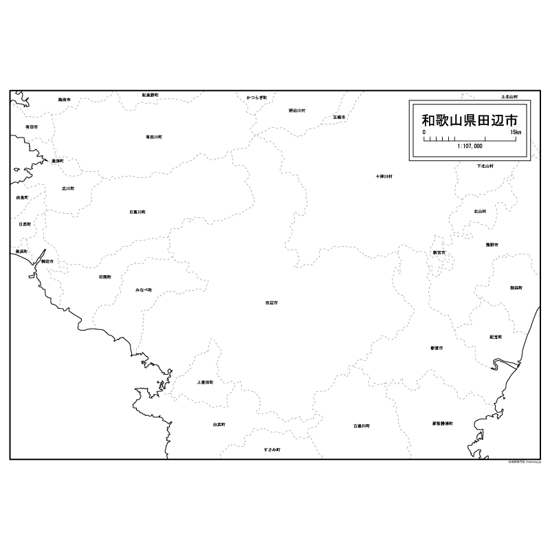 田辺市の白地図のサムネイル