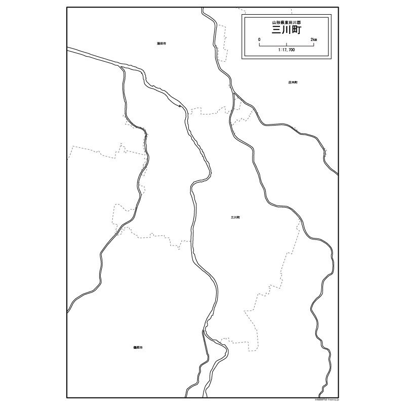 三川町の白地図のサムネイル