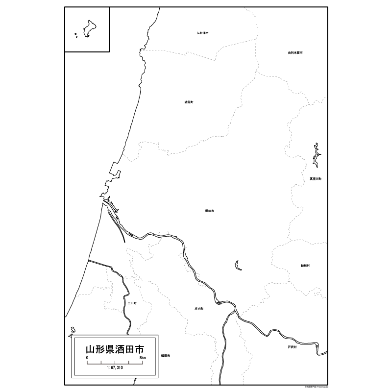 酒田市の白地図のサムネイル