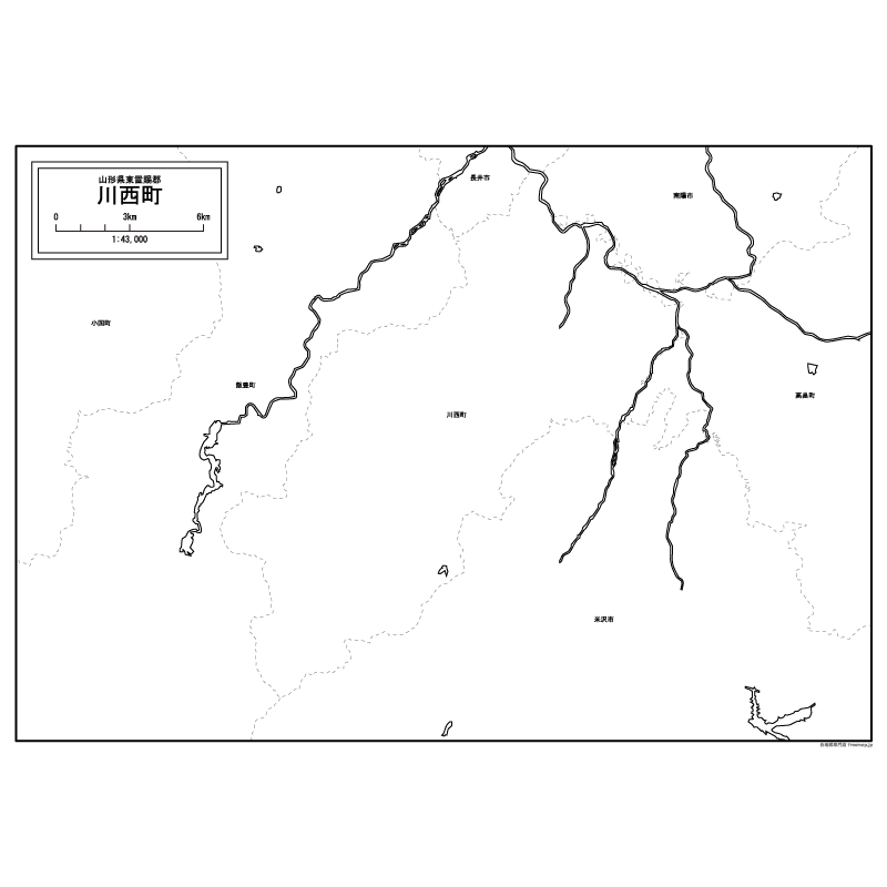 川西町の白地図のサムネイル