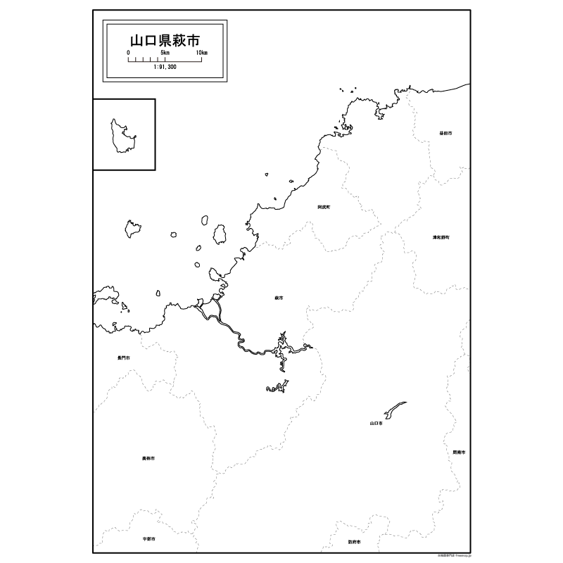 萩市の白地図のサムネイル