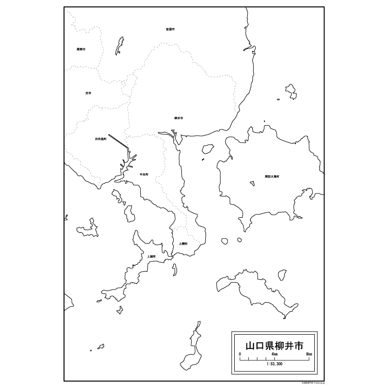 柳井市の白地図のサムネイル