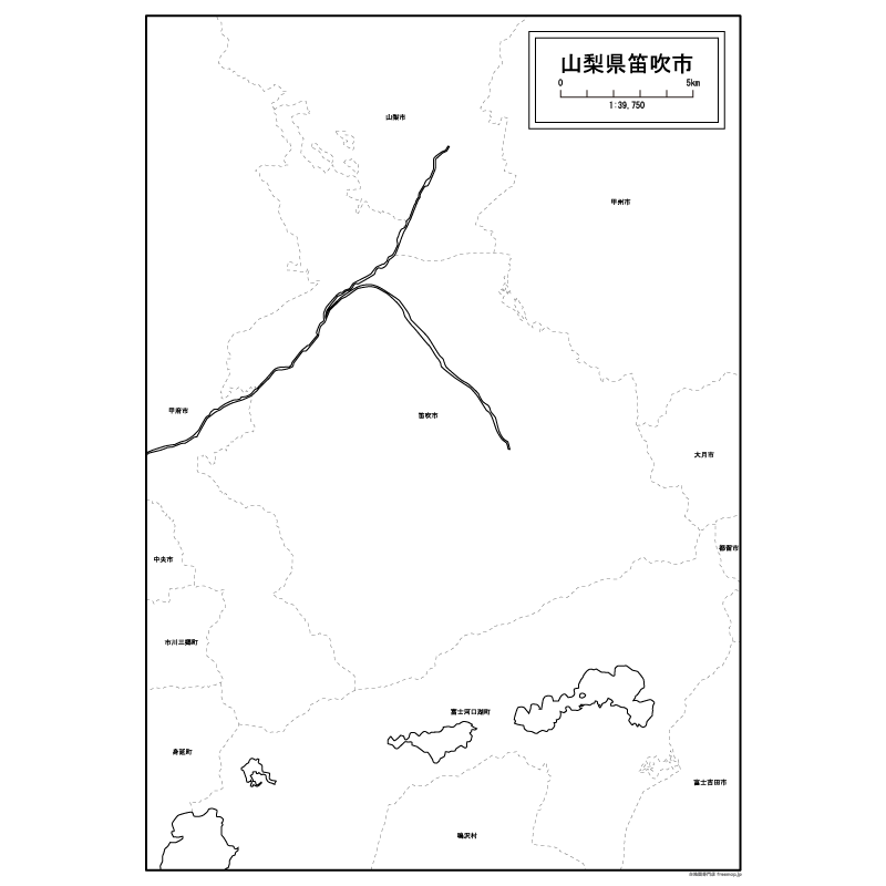 笛吹市の白地図のサムネイル