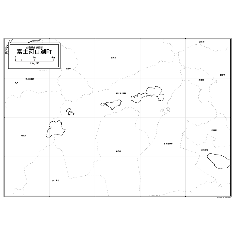 富士河口湖町の白地図のサムネイル