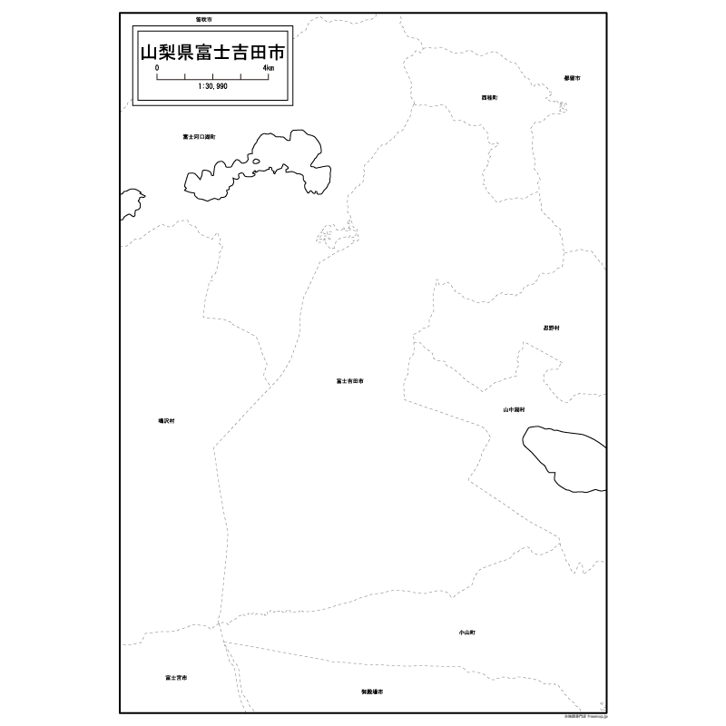 富士吉田市の白地図のサムネイル