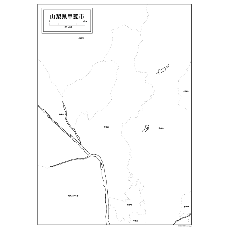 甲斐市の白地図のサムネイル