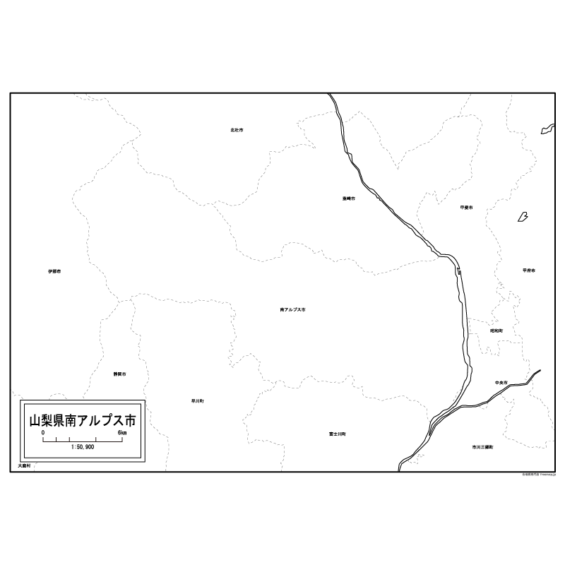 南アルプス市の白地図のサムネイル