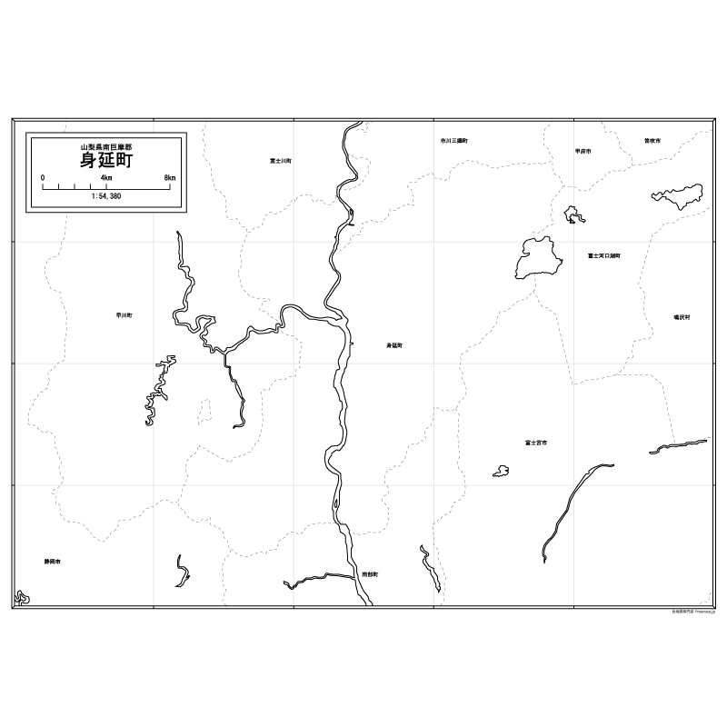 身延町の白地図のサムネイル