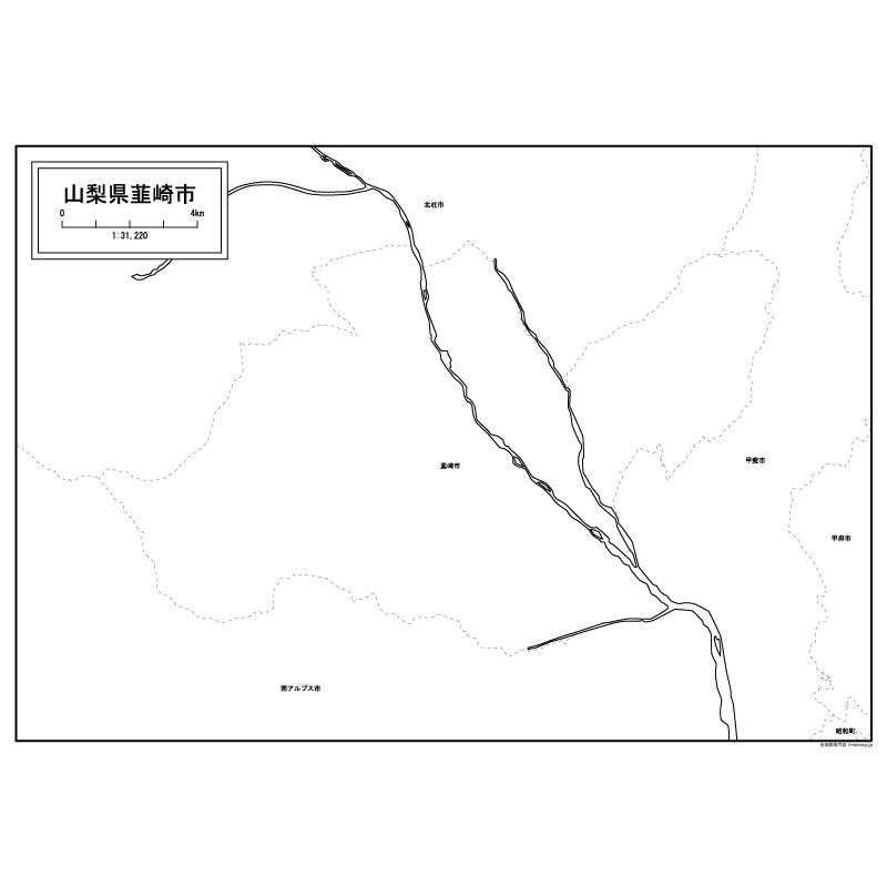 韮崎市の白地図のサムネイル