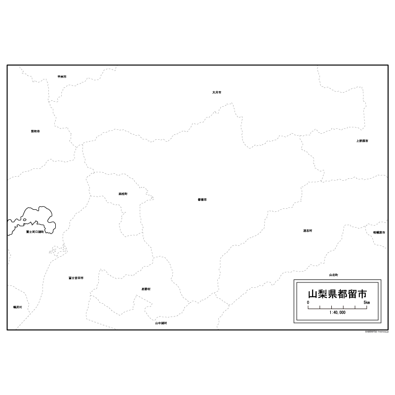 都留市の白地図のサムネイル