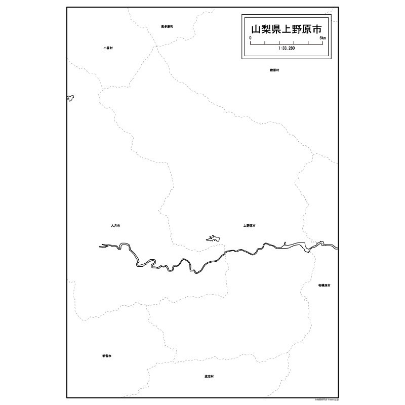 上野原市の白地図のサムネイル