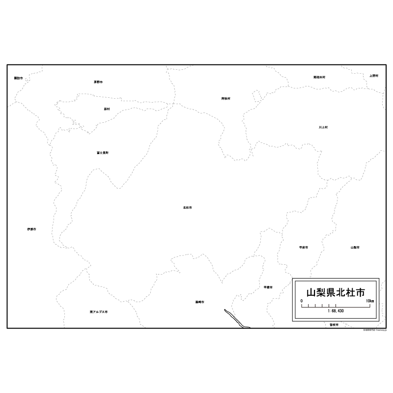 北杜市の白地図のサムネイル